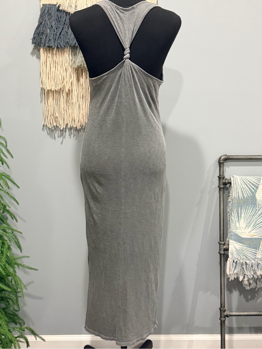 Stateside Gray Maxi Tank Dress Small Racerback Knot Side Slit Made in USA